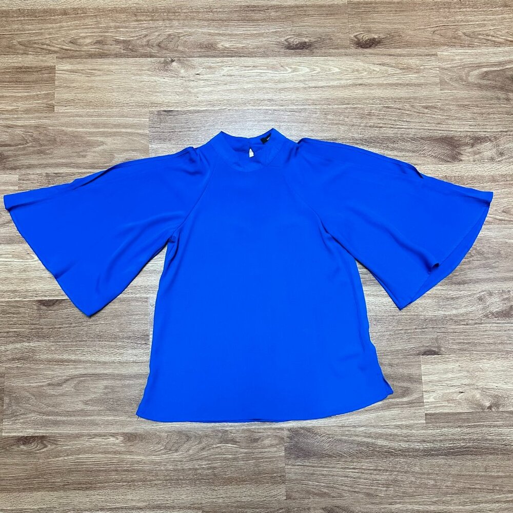 Very J - Women's Open Shoulder/Open Back Keyhole Blue Top-Size S